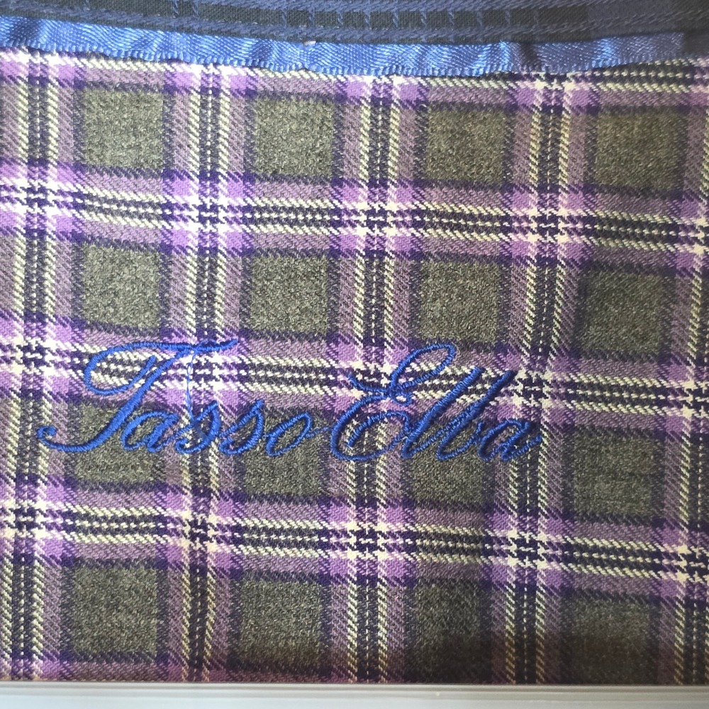 Tasso Elba Mens XL Purple Grey Plaid 100% Cotton Long Sleeve Button Down Shirt - Picture 3 of 7